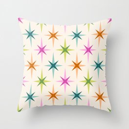 Retro Star Pattern (pink/orange/blue/green) Throw Pillow