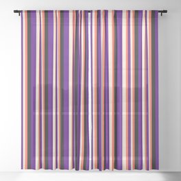 [ Thumbnail: Red, Beige, Indigo, and Black Colored Stripes Pattern Sheer Curtain ]