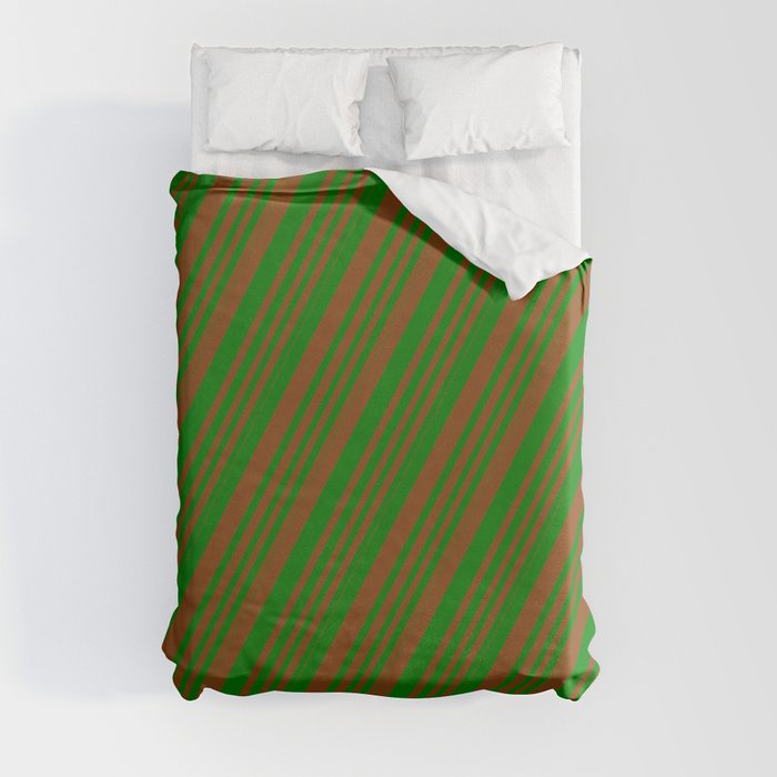 Brown & Green Colored Stripes Pattern Duvet Cover