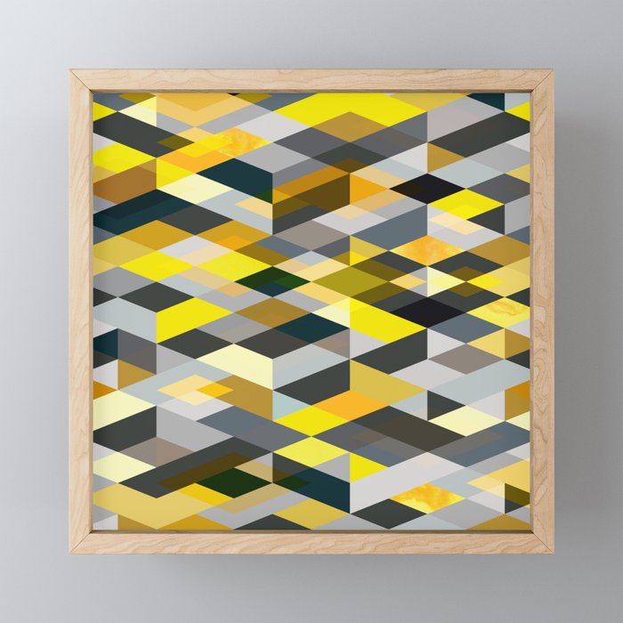 Rhapsody Jewelled Yellow Grey Modern Abstract Geo Framed Mini Art Print