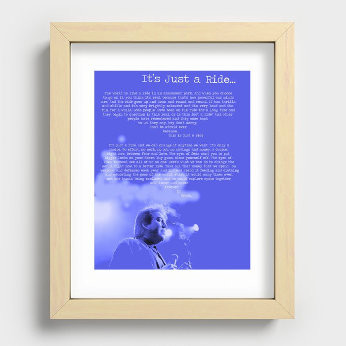 BILL HICKS, Its Just A Ride. BLUE Word Art print. Recessed Framed Print