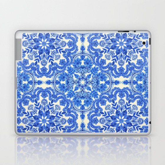 Cobalt Blue & China White Folk Art Pattern Laptop & iPad Skin