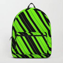 [ Thumbnail: Green & Black Colored Striped/Lined Pattern Backpack ]
