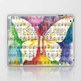 O Happy Day  Butterfly Watercolor on Sheet Music Laptop & iPad Skin