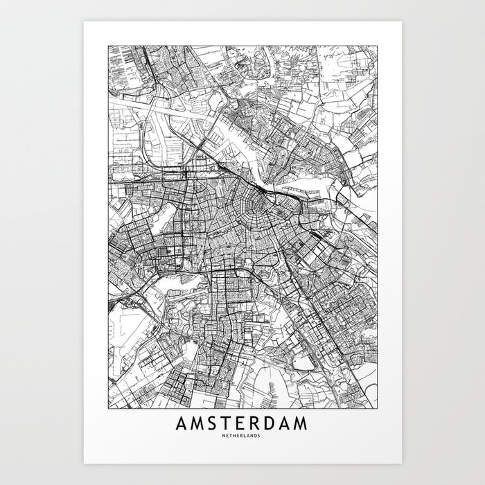 Amsterdam White Map Art Print By Multiplicity Society6