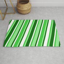 [ Thumbnail: Lime Green, Light Green, Dark Green, and White Colored Pattern of Stripes Rug ]