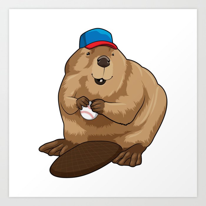 Beaver at Baseball with Baseball ball Art Print
