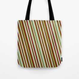 [ Thumbnail: Green, Light Gray, Dark Sea Green & Dark Red Colored Lines Pattern Tote Bag ]