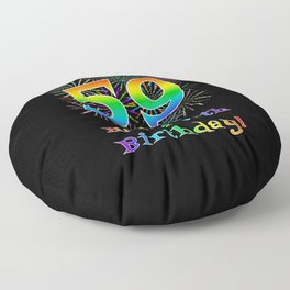 [ Thumbnail: 59th Birthday - Fun Rainbow Spectrum Gradient Pattern Text, Bursting Fireworks Inspired Background Floor Pillow ]