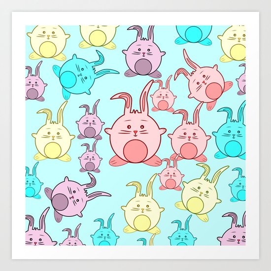 Colorful Easter bunnies Art Print