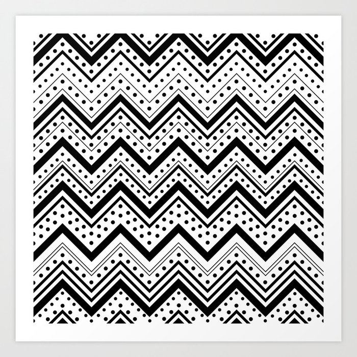 Black and white pattern with lines and dots Art Print by hibrida