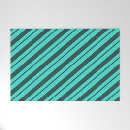 [ Thumbnail: Dark Slate Gray & Turquoise Colored Stripes Pattern Welcome Mat ]