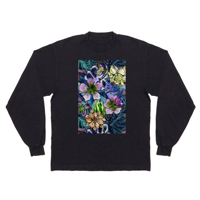 Tropical Blue Flower Hibiscus Garden Long Sleeve T Shirt