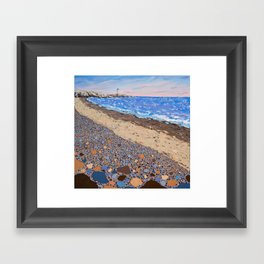 Seaside Popples with Lighthouse Framed Art Print