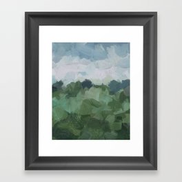 Windy Day on the Farm - Sky Blue and Sage Green Abstract Painting, Modern Rural Country Rustic Framed Art Print