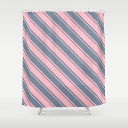 [ Thumbnail: Light Slate Gray and Pink Colored Stripes/Lines Pattern Shower Curtain ]