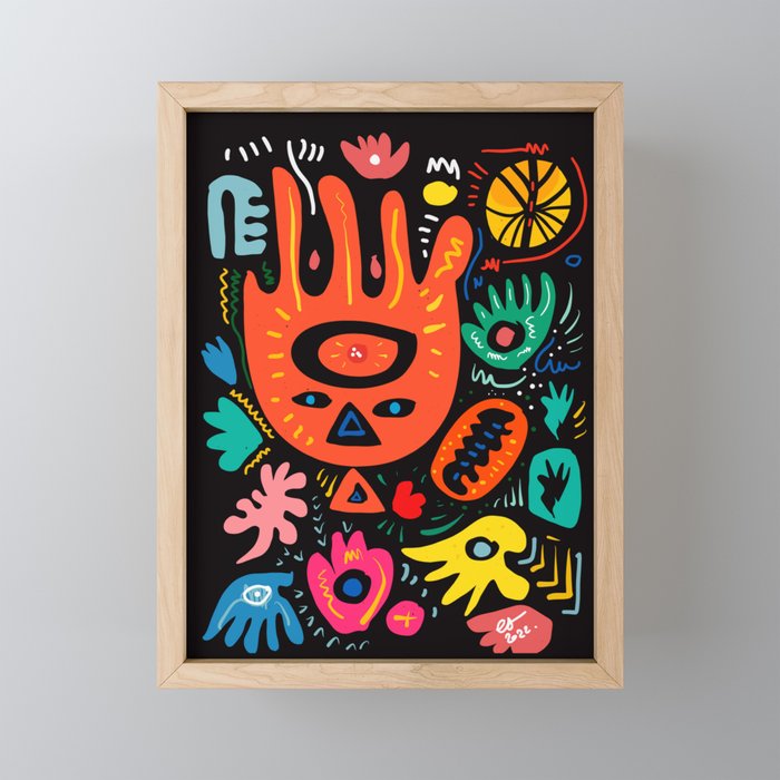 Orange Totem Graffiti Abstract Tribal Art Framed Mini Art Print