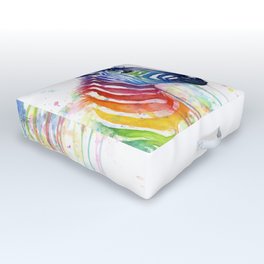 Zebra Rainbow Watercolor Whimsical Animal Outdoor Floor Cushion