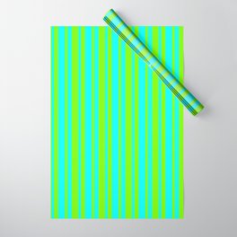 [ Thumbnail: Cyan and Green Colored Lined Pattern Wrapping Paper ]