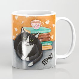 Tuxedo Cat Tea and Books Mug