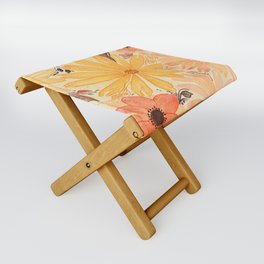 Fall Warm and Neutral Mixed Flowers for Fall in Watercolor and Ink Design Folding Stool
