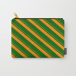 [ Thumbnail: Dark Orange & Dark Green Colored Lines Pattern Carry-All Pouch ]