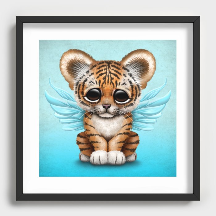 Cute Baby Tiger Cub with Fairy Wings on Blue Art Print