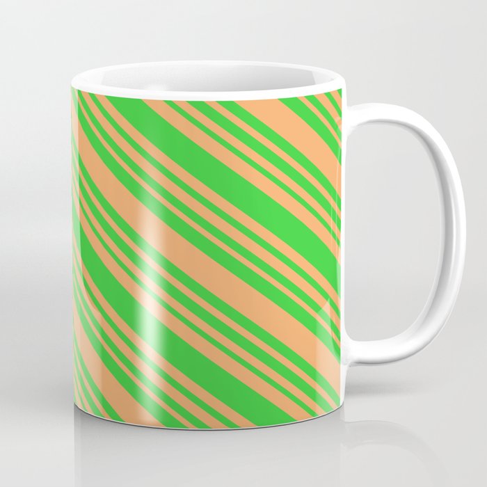 Brown & Lime Green Colored Striped/Lined Pattern Coffee Mug