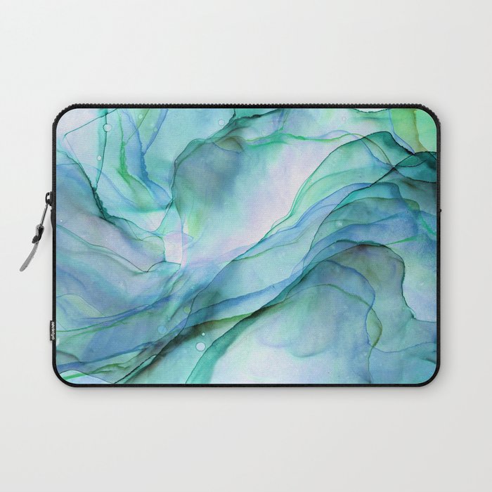 Aqua Turquoise Teal Abstract Ink Painting Laptop Sleeve