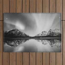 Black and White Mountains on Water Outdoor Rug