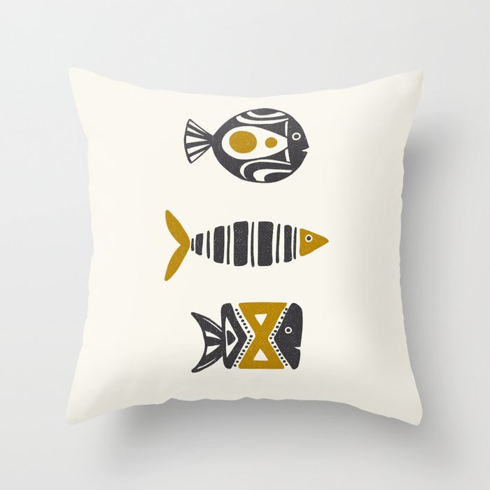 Deep Sea Fishing 2 - Ivory Gold Throw Pillow