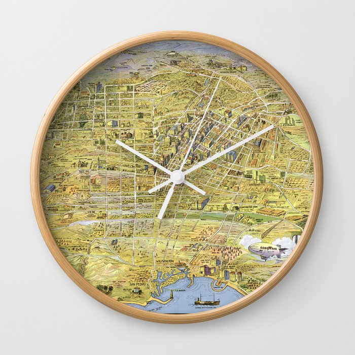 Map of Los Angeles - California - 1932 vintage pictorial map Wall Clock