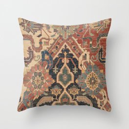 Geometric Leaves I // 18th Century Distressed Red Blue Green Colorful Ornate Accent Rug Pattern Throw Pillow