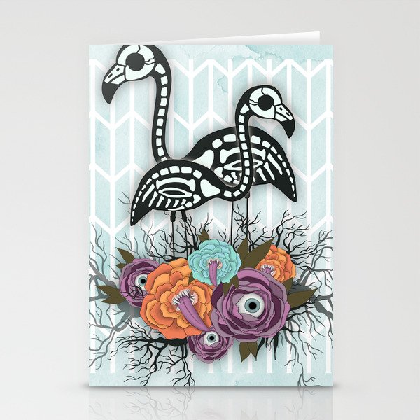 Flamingo Skeleton Halloween Composition Stationery Cards