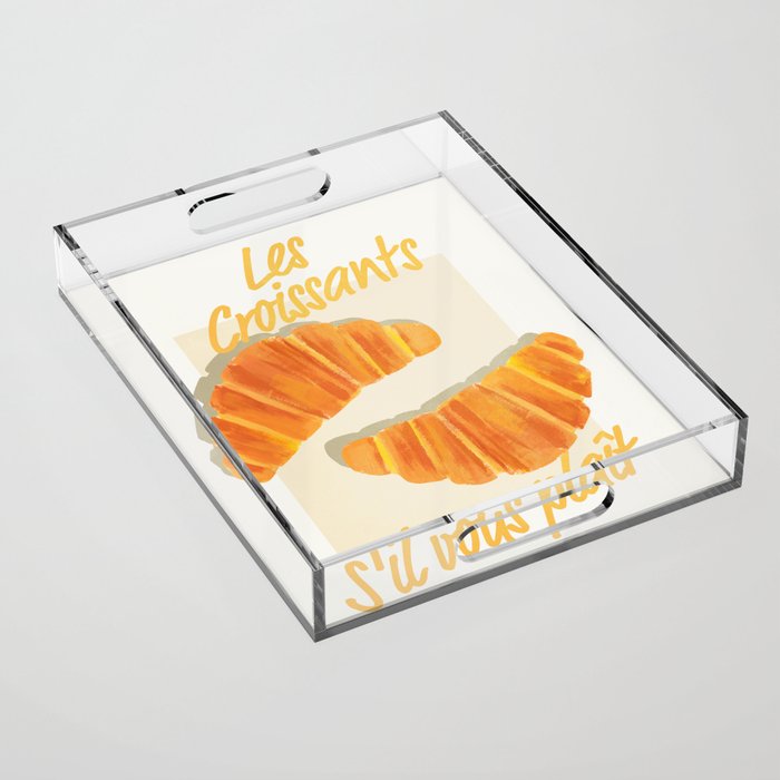 Croissants: Vintage Retro French Brunch Bakery Cafe Art Acrylic Tray