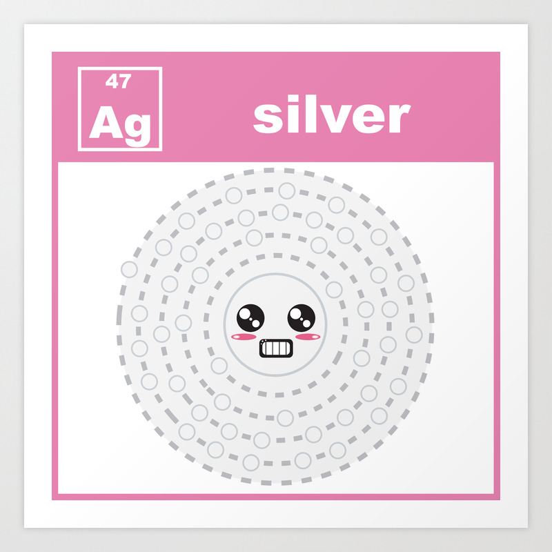 Periodic Table Of Cute Elements Silver Art Print