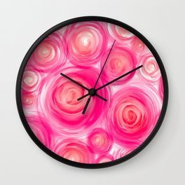 Pink Red Garden Rose Watercolor Acrylic Collage Pattern Design Painting Wall Clock