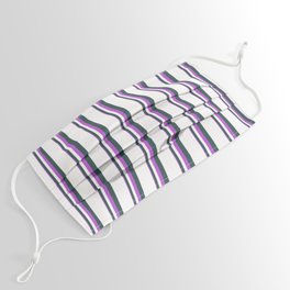 [ Thumbnail: Orchid, Dark Slate Gray & White Colored Stripes/Lines Pattern Face Mask ]