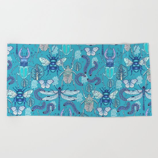 blue bugs Beach Towel