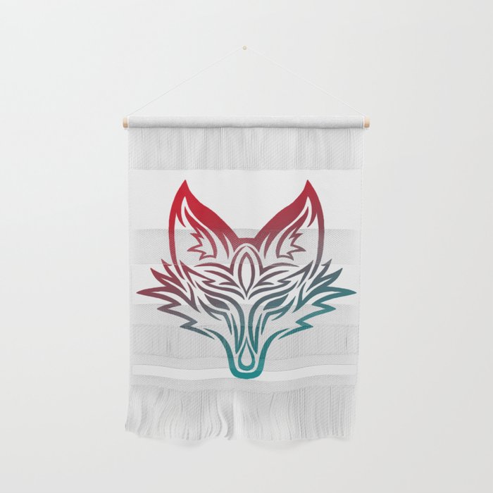 Tribal Fox Head - Red & Turquoise  Wall Hanging