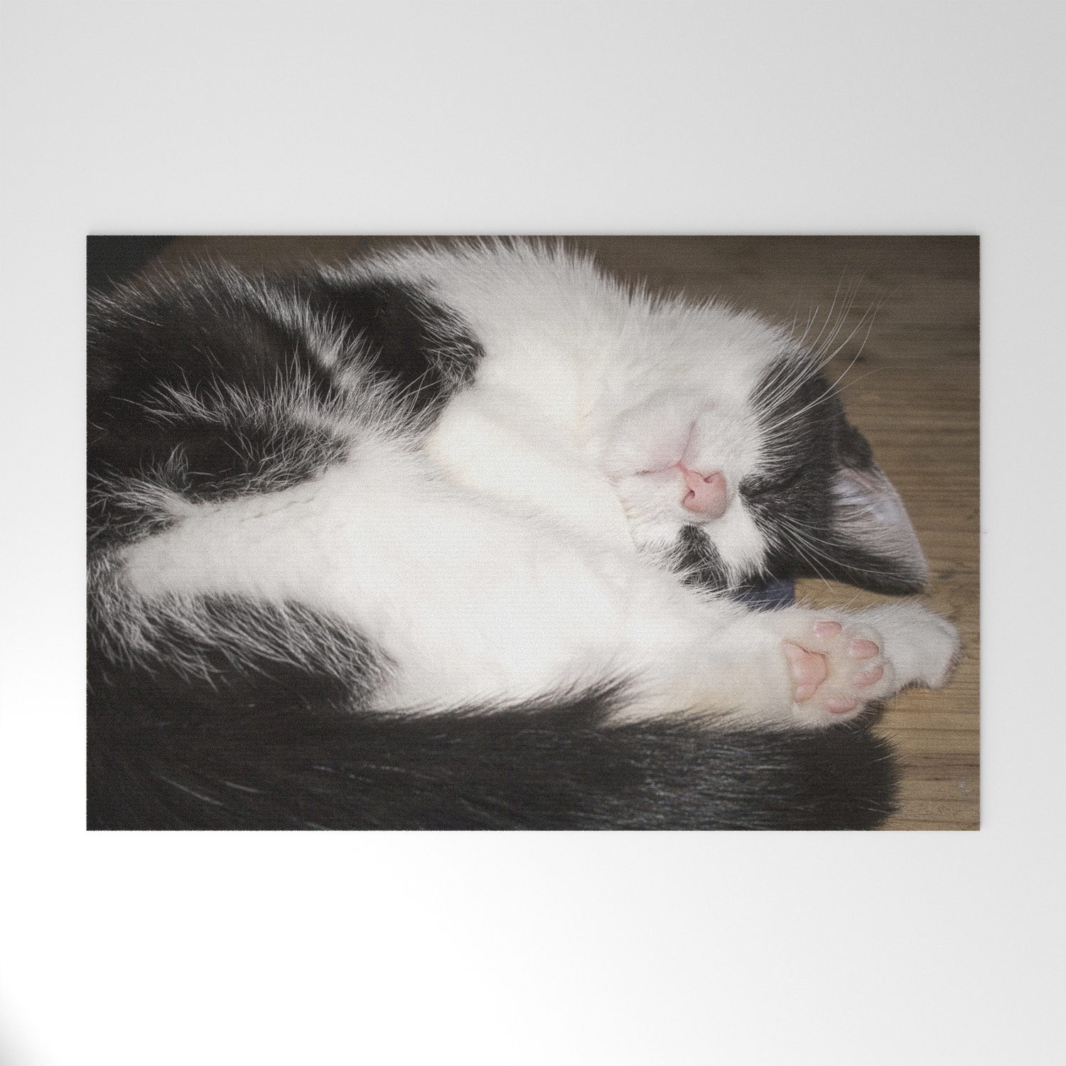 Cute Sleeping Black And White Cat Welcome Mat By Halztalz Society6
