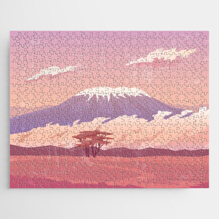 Kilimanjaro, Tanzania - Retro travel minimalist poster Jigsaw Puzzle