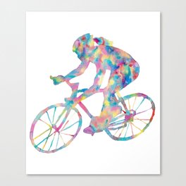 Girl mountain biking art game play sport print watercolor  Canvas Print