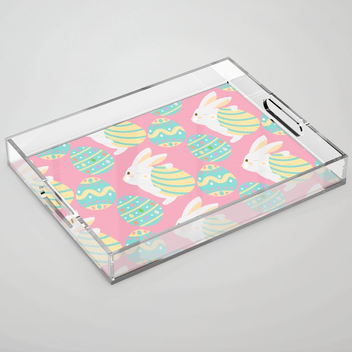 Colorful Pastel Easter Egg Rabbit Pattern Acrylic Tray