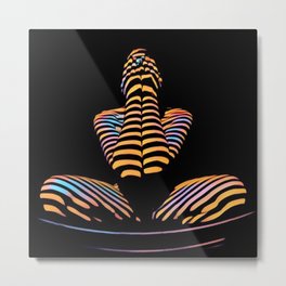 1183s-MAK Nude Abstract Striped Zebra Woman Hands Over Face by Chris Maher Metal Print