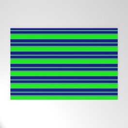 [ Thumbnail: Dark Blue, Sea Green & Lime Colored Lined/Striped Pattern Welcome Mat ]