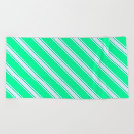 [ Thumbnail: Green & Lavender Colored Lined Pattern Beach Towel ]