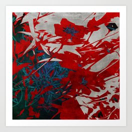 Red Blue and Gray Abstract Flower Collage Art Print