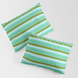 [ Thumbnail: Turquoise, Aquamarine & Green Colored Lined/Striped Pattern Pillow Sham ]