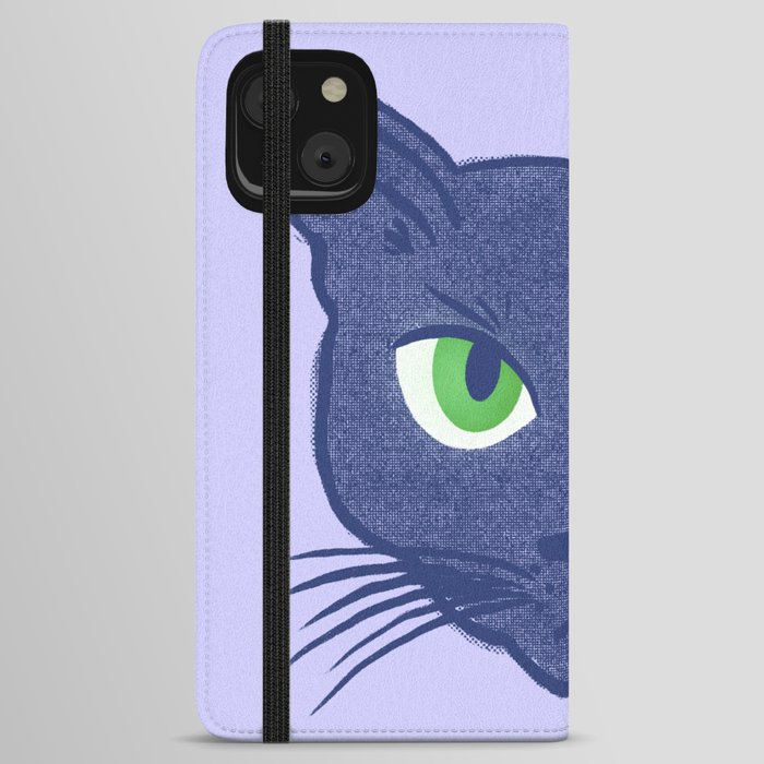 Retro Modern Periwinkle Cat Halftone iPhone Wallet Case